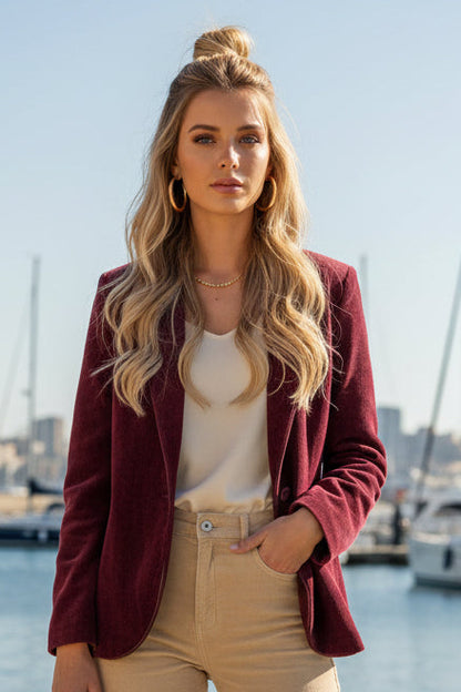 LUTECE veste velours avec un galon en simili cuir