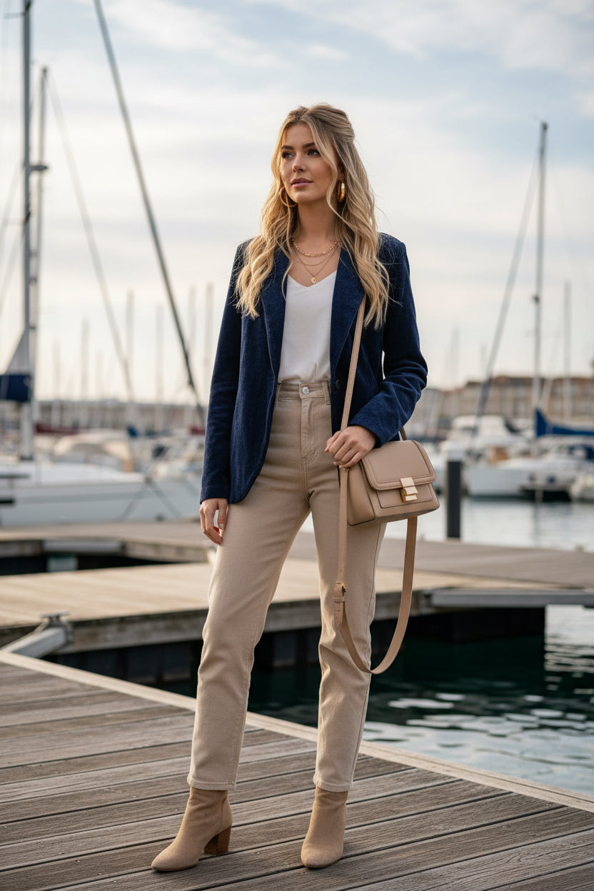 LUTECE veste velours avec un galon en simili cuir