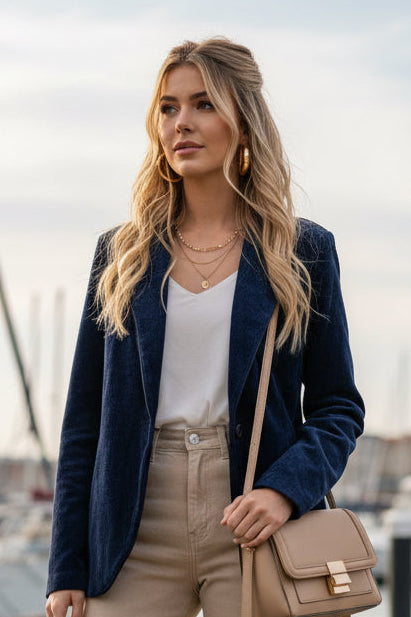 LUTECE veste velours avec un galon en simili cuir