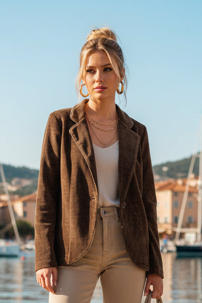 LUTECE veste velours avec un galon en simili cuir