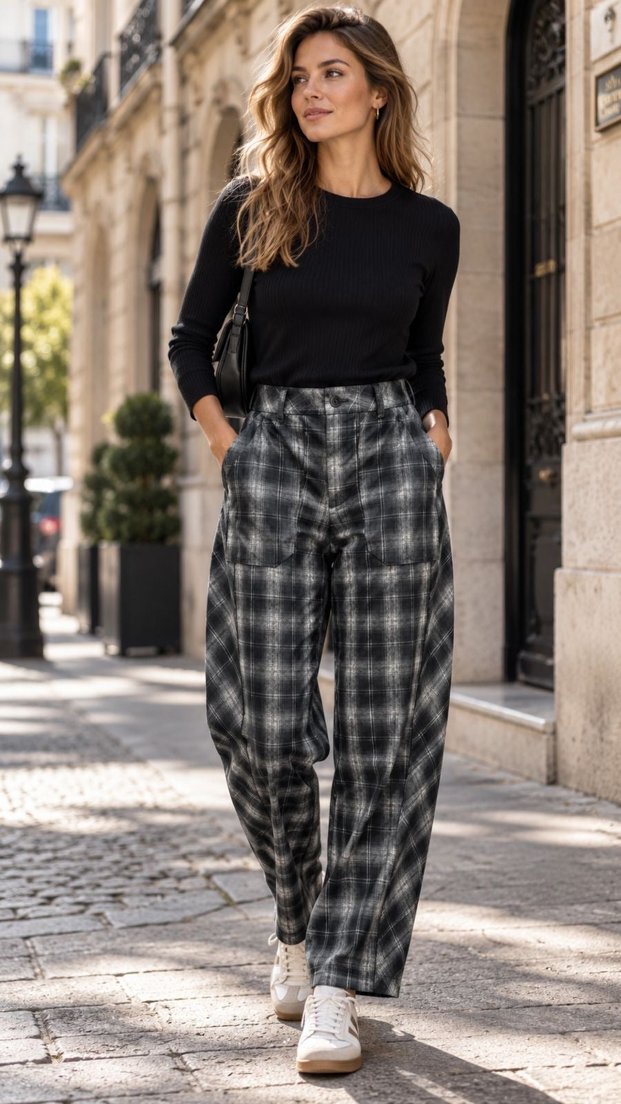 SOPHIA Pantalon à carreaux effet simili craquelé