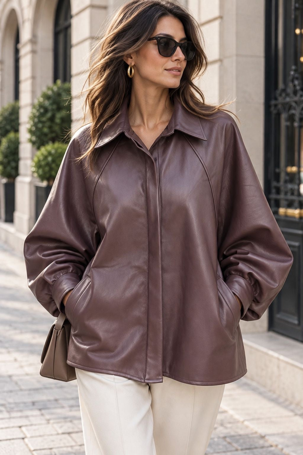 CLAUDIA veste simili cuir manche BALOON