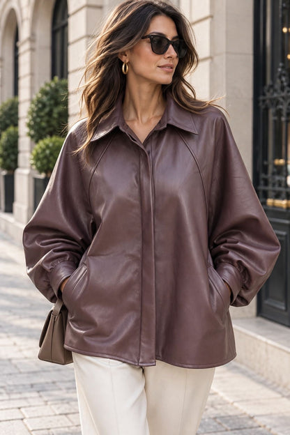 CLAUDIA veste simili cuir manche BALOON